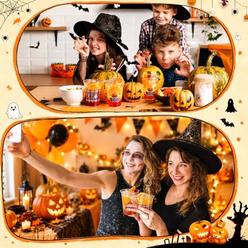 Halloween Disposable Plastic Cups 50 Count - Clear 12 OZ Party Drinkware - Pumpkin & Ghost Designs