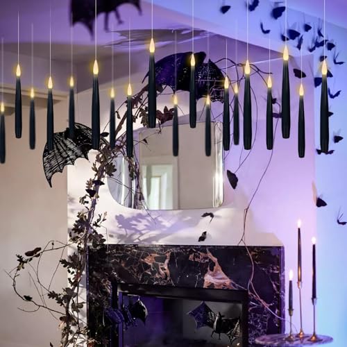 Halloween Floating Candles Set - Black Flameless Wand Decor 22pcs - Variation: 22-Black Floating