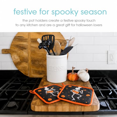 Bone Appetit Skeleton Chef Pot Holders Set of 2 - Halloween Cotton Kitchen Decor