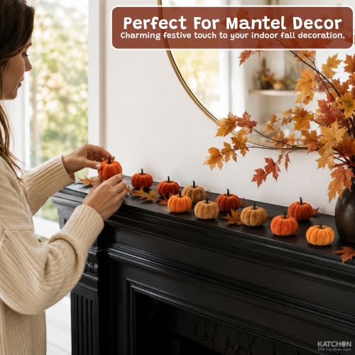 Artificial Velvet Mini Pumpkin Decor Set - Fall Autumn Home Decorations, 12 Pieces