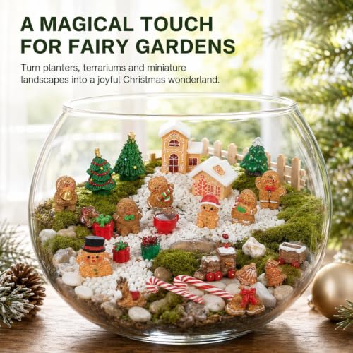 Christmas Gingerbread Mini Figurines Set - 36 Tiny Resin Decorations - Gingerbread House, Trees, Reindeer & More - Variation: Christmas Gingerbread
