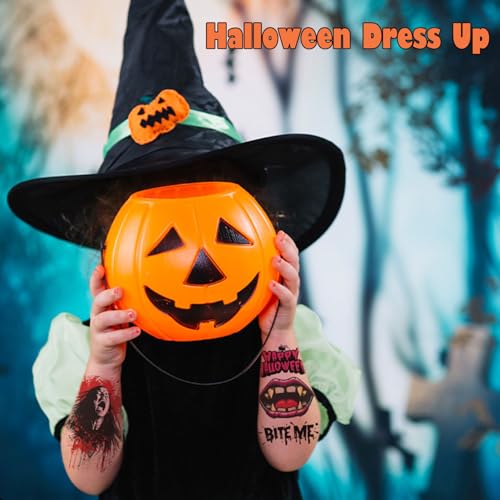 Large Halloween Temporary Tattoos for Kids & Adults - 36 Sheets, Half Arm Design