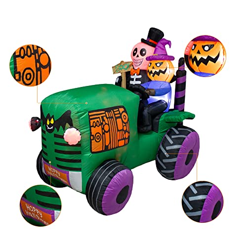 Halloween Inflatable Ghost Tractor Decoration with LED Lights - 5.5Ft Long, Outdoor Indoor Showpiece - Variation: Car