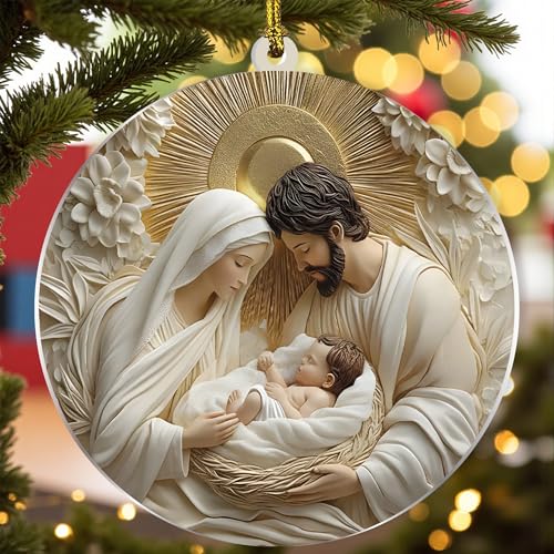 Nativity Holy Family 3D Acrylic Christmas Tree Ornament - Religious Holiday Keepsake