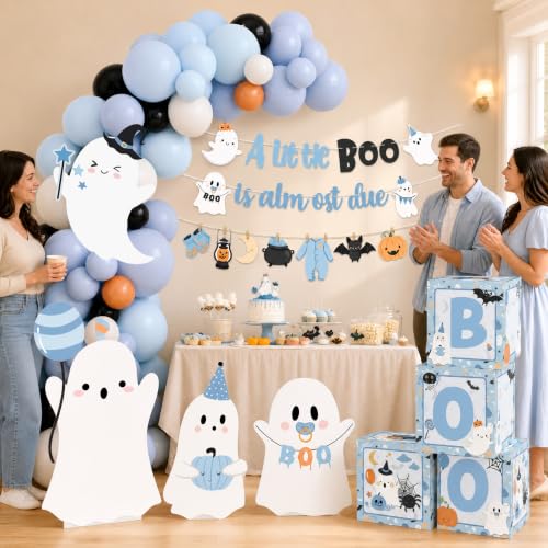 Halloween Baby Shower Decorations Set with Balloon Garland & Ghost Standees