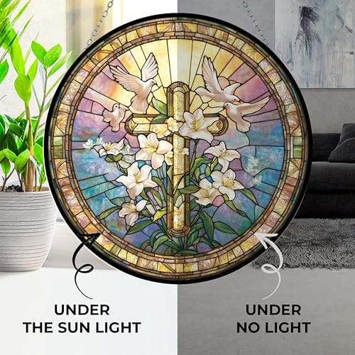 Easter Cross Stained Glass Suncatcher Window Hanging - 7.9in UV Print Decor