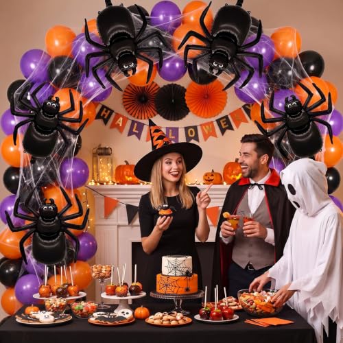 Halloween Balloons Set - 6 Foil Spider Balloons for Halloween Party Decorations - Variation D