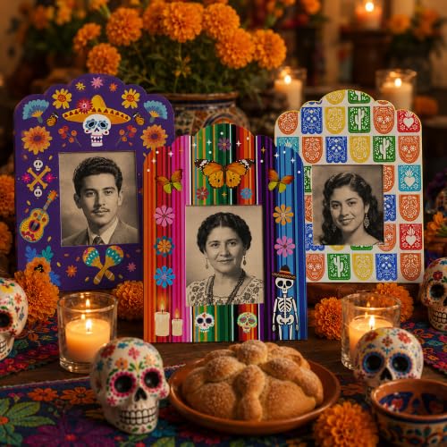 36 Pcs Day of the Dead Photo Frame Set - Mini Sugar Skull & Marigold Designs