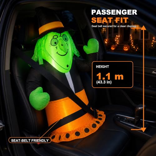 Halloween Inflatable Witch Car Decoration - 3.5 ft Passenger Seat Accessory
