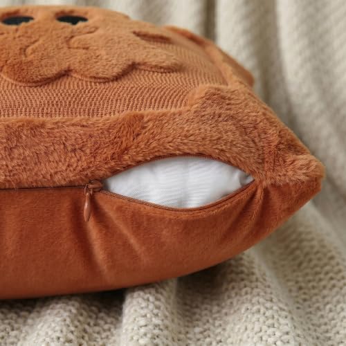 Halloween Ghost Caramel Throw Pillow Covers 18x18 Inch Set of 2 - Spooky Plush Faux Fur Decor
