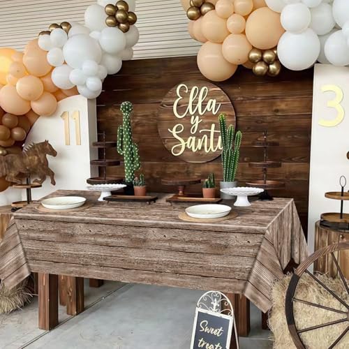 Brown Wooden Tablecloth 4 Pack - Rustic Wood Grain Cowboy Western Party Decor