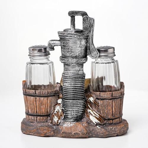 Farmhouse Rooster & Chick Salt & Pepper Shaker Set with Water Pump - Rustic Kitchen Decor - FarmHenWell Variation