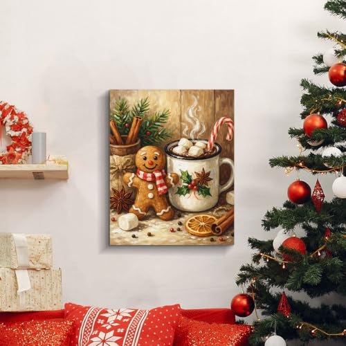 Christmas Gingerbread Man Hot Cocoa Canvas Wall Art with Variation Coca