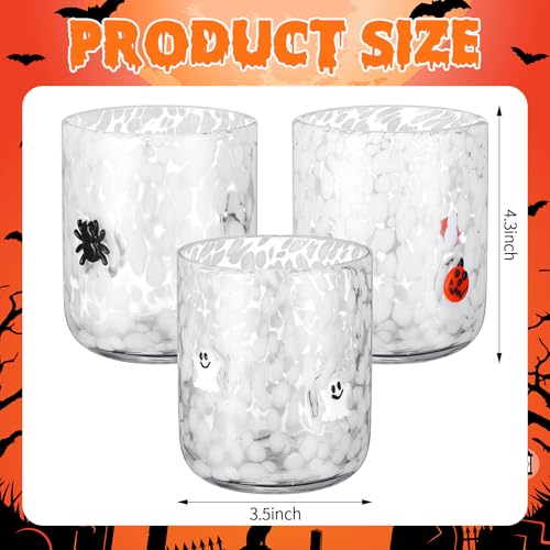 Halloween Icon Glass Cups Set - Ghost Pumpkin Spider 14 oz Drinkware