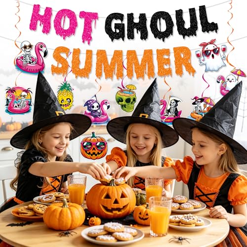 Hot Ghoul Summer Decorations Banner Set with Hanging Swirls - Party Decor