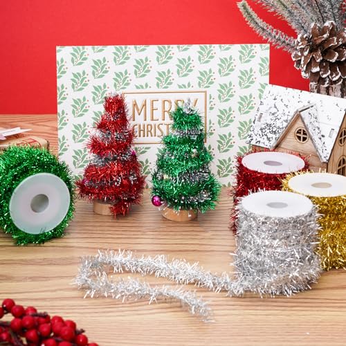 Metallic Tinsel Garland - 19.6FT Gold, Red, Green & Silver, Holiday Decor