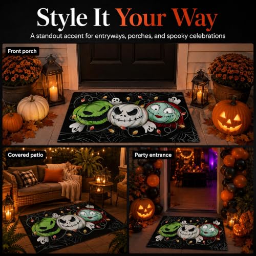 Pycat Halloween Doormat 24x35in Spooky Pumpkin Faces Ghost Lights - Indoor & Outdoor