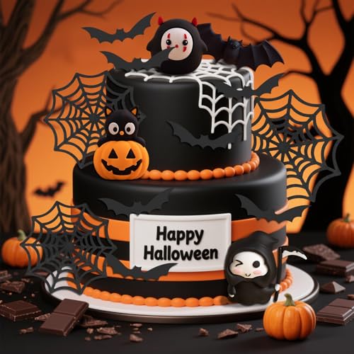 Halloween Cake Toppers Pumpkin Spider Web Decorations Set - 14 pcs