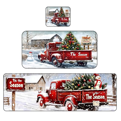 Christmas Kitchen Rugs Set with Non-Slip Washable Mat and Mouse Pad - Holiday Home Decor