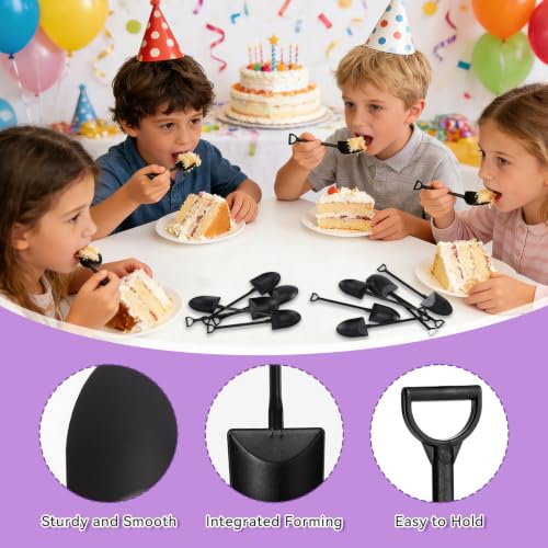 Black Mini Shovel Disposable Plastic Spoons for Desserts Party Use - 60 Pcs
