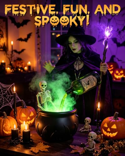 Halloween Floating Cauldron with Skeleton & Mist Effects - Indoor Decoration