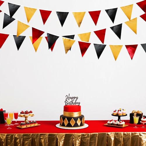 Red Black Gold Party Decorations Triangle Pennant Banner Flag Bunting Garland - 32ft