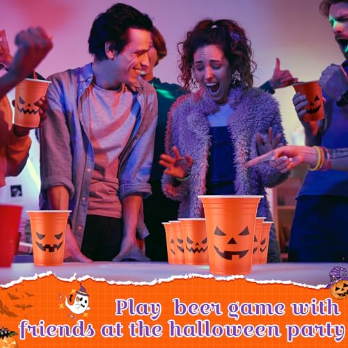 Halloween Disposable Pumpkin Face Cups 12 Oz - Classic Design, 120 Pack