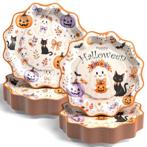 Heavy-Duty Halloween Paper Plates 9 Inch Pumpkin Ghost Gothic Party Supplies