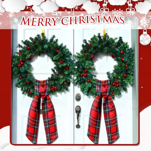 Holiday Wreath Sash 2PCS Cotton Ribbon Bow for Front Door & Decor