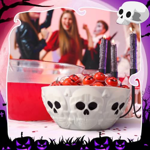 Skeleton Skull Halloween Candy Bowls Set - White Plastic Party Dish with Variation