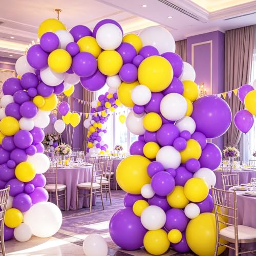 Balloon Arch Kit - Purple Yellow White Party Decorations for Birthdays Weddings & Events
