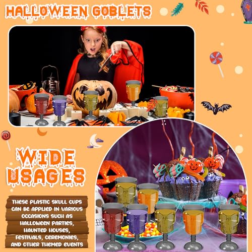 Halloween Skull Goblet Set of 12 - Black Plastic Gothic Party Cups, Skeleton Design