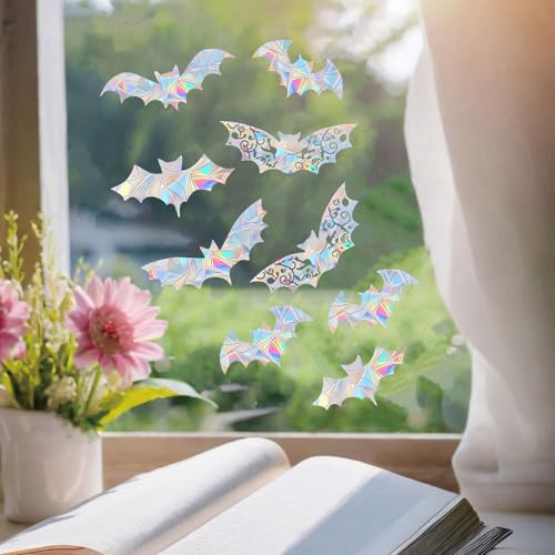 Big Bats Halloween Bat Window Stickers - Bird Collision Deterrent & Decor Set of 15