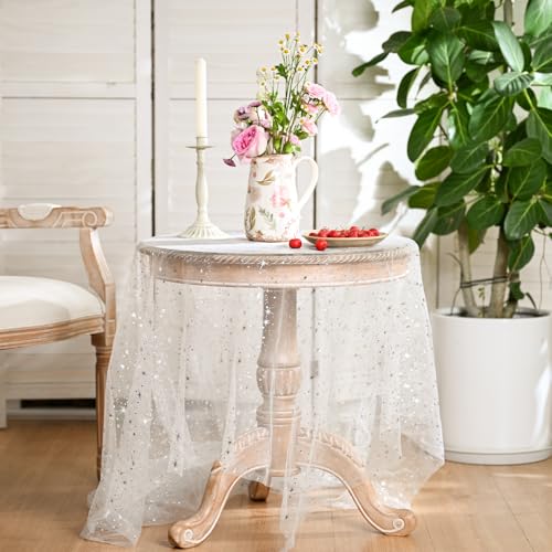 Horaldaily White Silver Star Gauze Tablecloth 60x104 Inch Rectangular