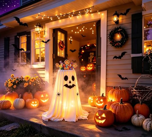 Halloween Ghost Candy Bowl with LED Lights Outdoor Decorations