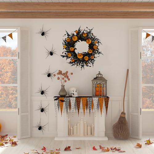 22-Inch Halloween Wreath with Pumpkins and Eucalyptus Leaves - Orange Pumpkin Variation