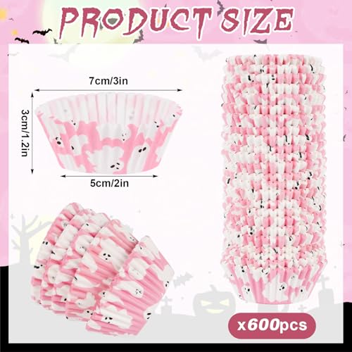 Pink Ghost Halloween Cupcake Liners - 600 Standard Muffin Baking Cups with Ghost Design
