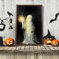 Halloween Wall Art Ghost Holding Candle Wooden Decor - Spooky Wall Hanging