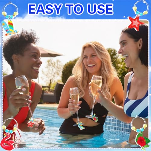 Summer Style Wine Glass Charms Set - Beach Hawaii Pattern Drink Markers