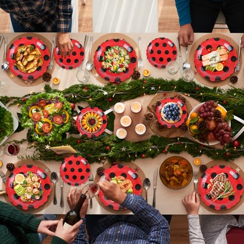 Ladybug Theme Disposable Paper Plates Set - 50 Pack, 7 & 9 Inch for Parties