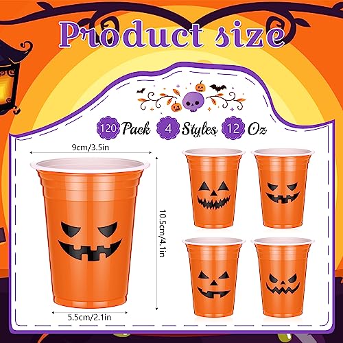 Halloween Disposable Pumpkin Face Cups 12 Oz - Classic Design, 120 Pack