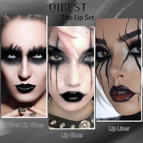 Black Magic 3-in-1 Lipstick Set for Halloween and Gothic Makeup - Long Lasting & Waterproof