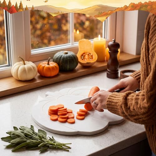Pumpkin-Shaped Marble Cutting Board - Fall Harvest Kitchen Decor & Cheese Platter, 9.84 Inch