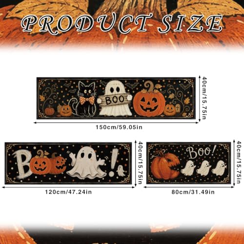 Halloween Cat Ghost Kitchen Rugs Set - Non-Slip Washable Fall Decor - Cat Ghost Variation