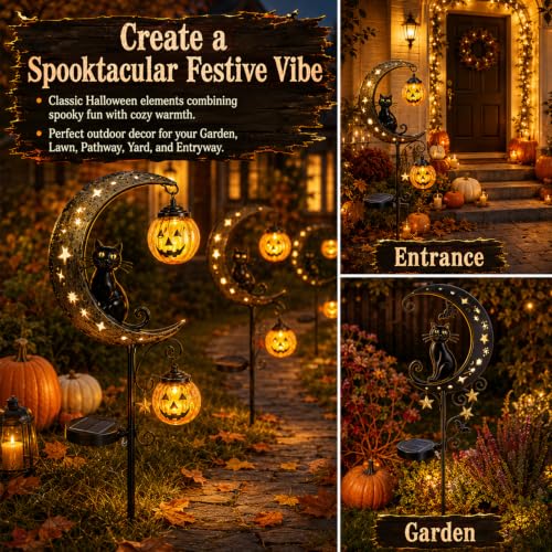 Solar Halloween Black Cat & Pumpkin Moon Garden Stake Light - Style C