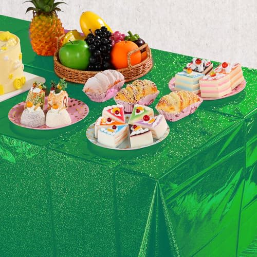Green Iridescent Party Tablecloths - 4 Pack, 54x108 Inches, Disposable Holographic Decor
