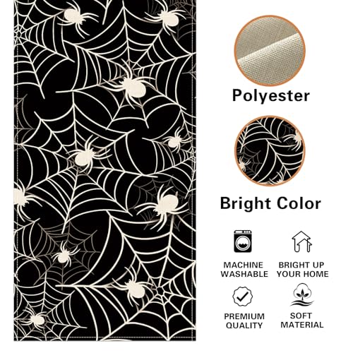Halloween Spider Web Table Runner - Black White Cobweb Design, 13''x48'' - Seasonal Dining Decor