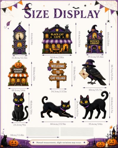 Halloween Yard Signs Outdoor Decorations Set - Black Cat Village Scene, 12 Pcs