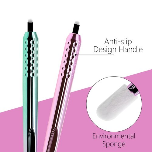 PACK OF 10 - Mellie Microblading Disposable Microblading Pen with Pigment Sponge Disposable Tool For Creating Eyebrows Microblading Supplies (Rainbow, U18 .18mm)