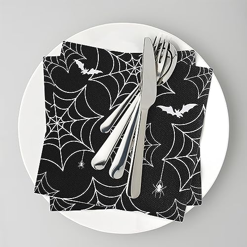 Halloween Spiderweb Paper Napkins - 24 Pcs Spooky Table Decor, 6.7x6.7 Inch Fold - Variation 1